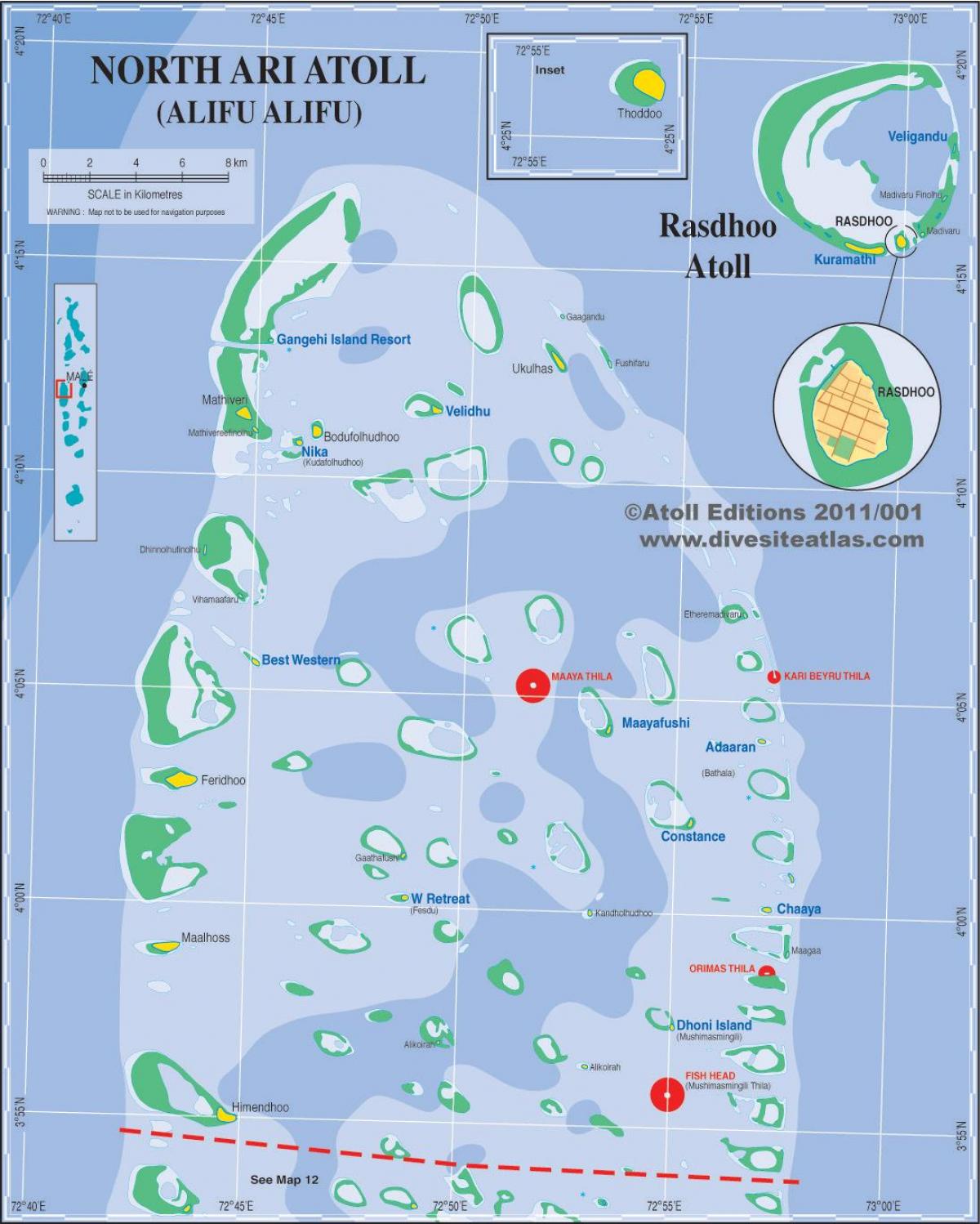 kart av ari atoll maldivene