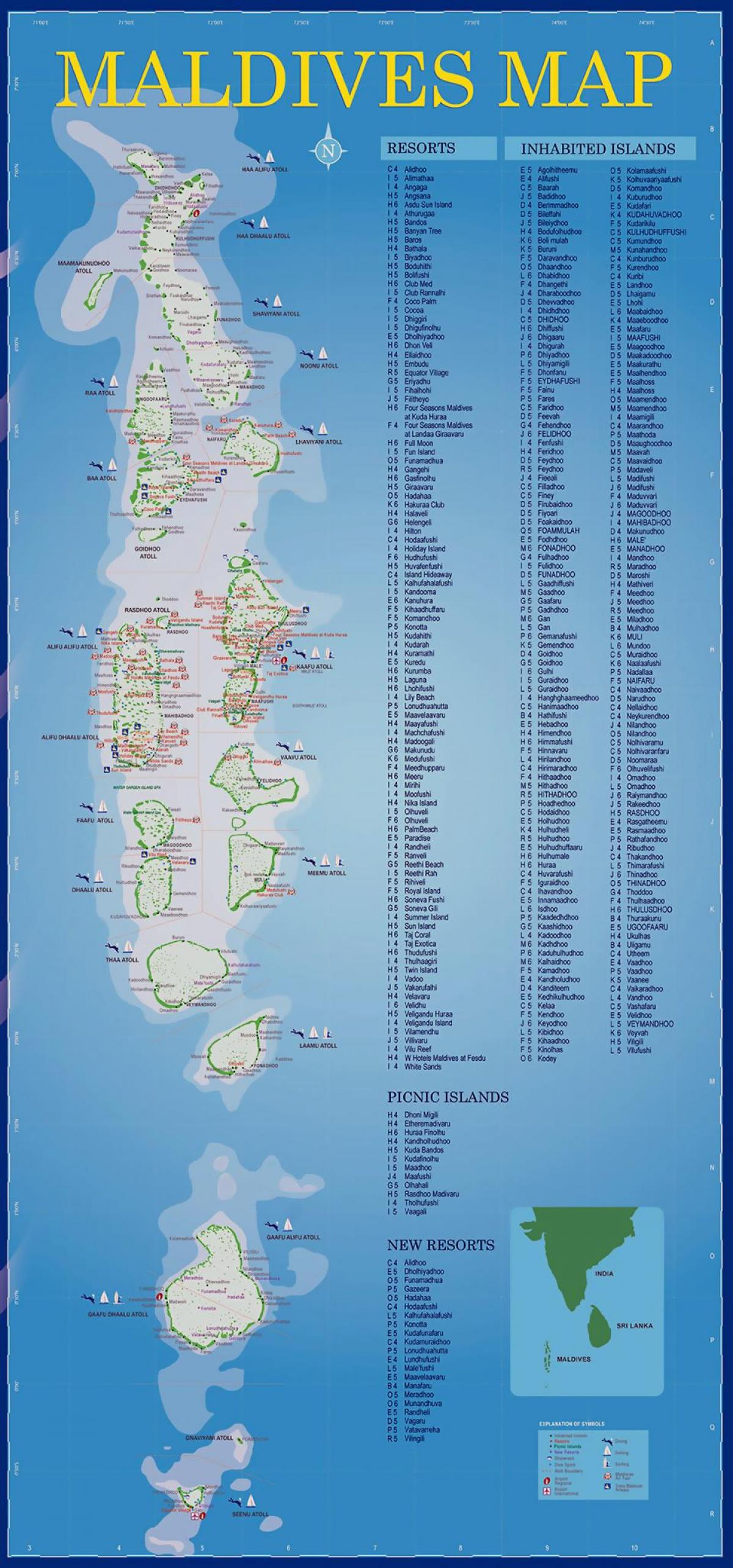 kart over maldivene islands resorts